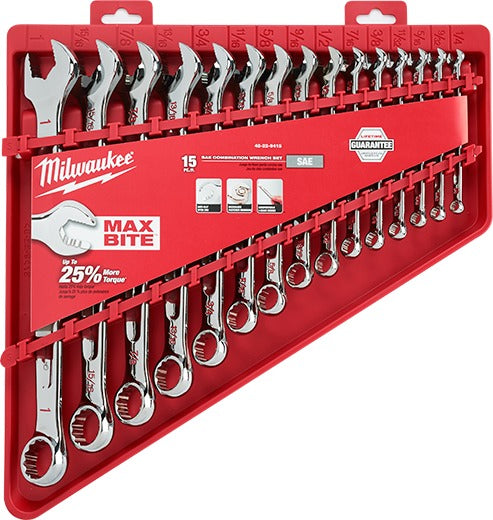 Milwaukee SAE Combination Wrench Set 15 Pc