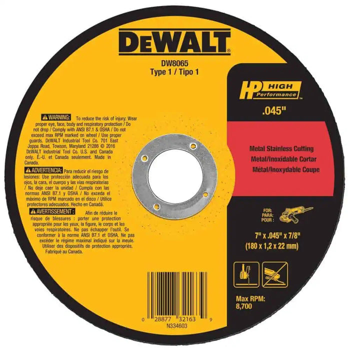 DeWalt 7" x .045" x 7/8" T1 High-Performance Cutting Wheels - 25 Quantity