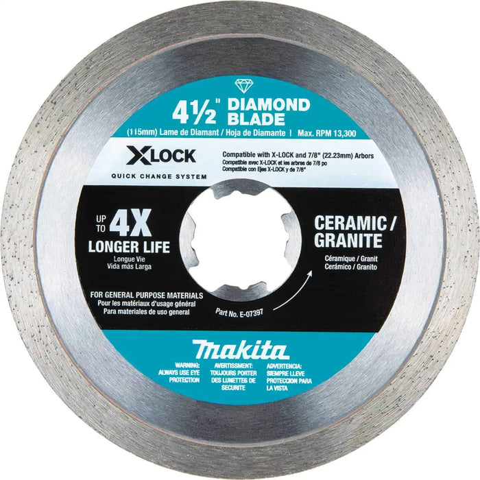X-LOCK 4-1/2" Continuous Rim Diamond Blade for Ceramic and Granite Cutting
