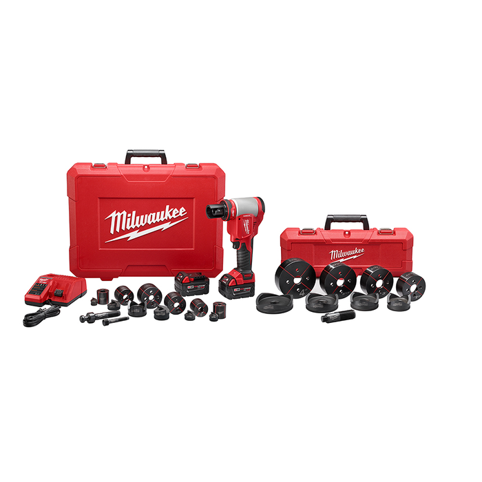 Milwaukee M18 Force Logic 6T Knockout Tool for 1/2" to 4" conduit punching.