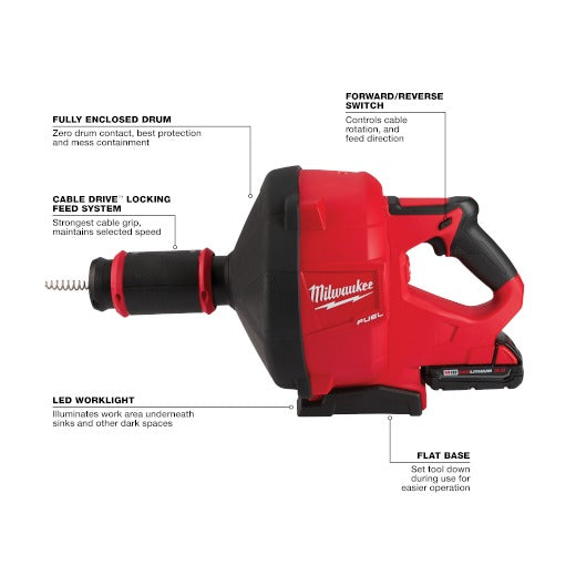 Milwaukee M18 Fuel Drain Snake with Cable-Drive Kit-A