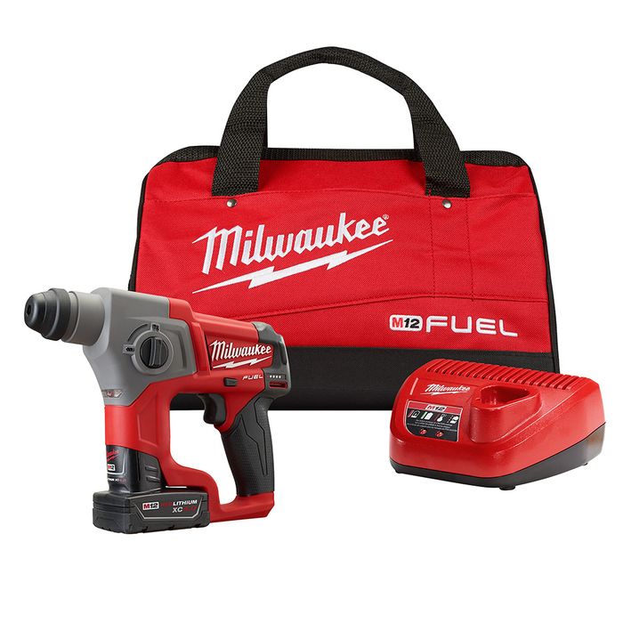 Milwaukee M12 FUEL 5/8 inch SDS Plus rotary hammer kit with battery and bag