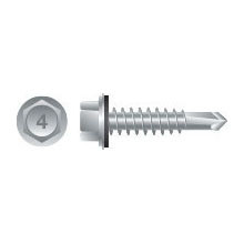 Intercorp #14 x 4" Unslotted Indented Hex Washer Head Passivated and Waxed Self-Drilling Screws with Bonded Washer - 500 Qty