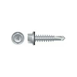 Intercorp #12 x 1-1/2" Unslotted Indented Hex Washer Head Passivated and Waxed Self-Drilling Screws with Bonded Washer, #5 Point - 2000 Qty