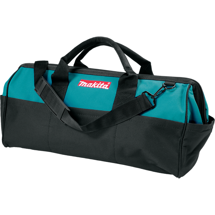 Makita 831303-9 20 inch contractor tool bag made of heavy-duty industrial fabric with reinforced handles and shoulder strap.