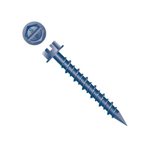 Intercorp 1/4" x 1-3/4" Strongcon Slotted Indented Hex Washer Head Concrete Screws, Diamond Point, Blue Ceramic Coating - 2000 Qty
