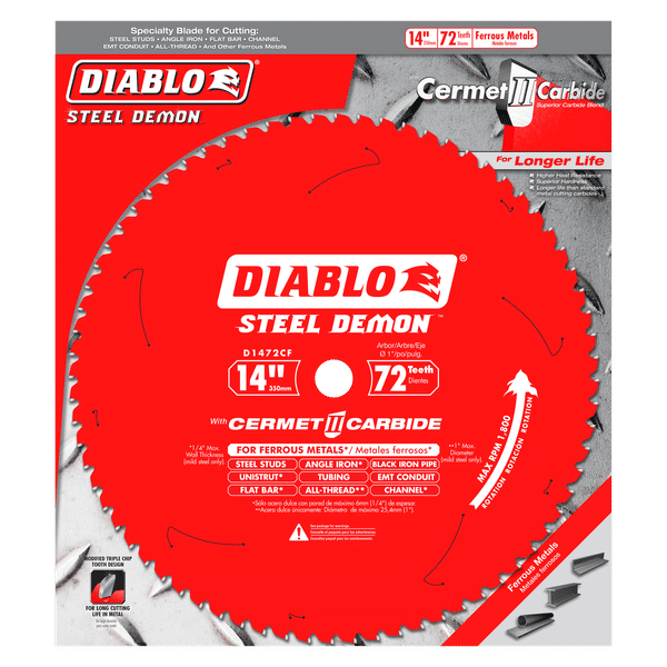 Diablo 14" x 72-Teeth Steel Demon Cermet II Saw Blade for Medium Metal