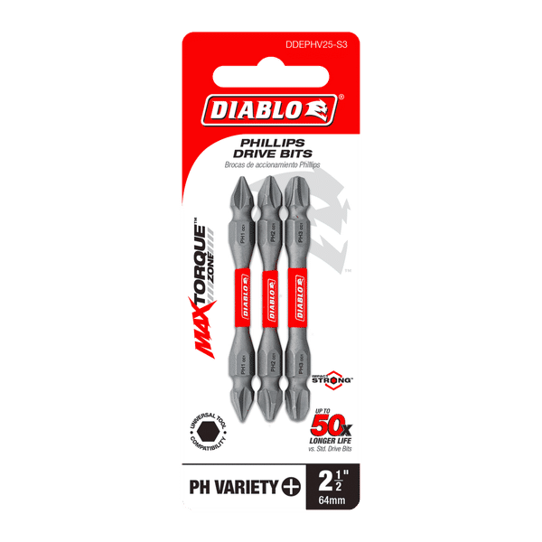 Diablo 2-3/8" Double-Ended Phillips Drive Bit Set - 3 Pcs