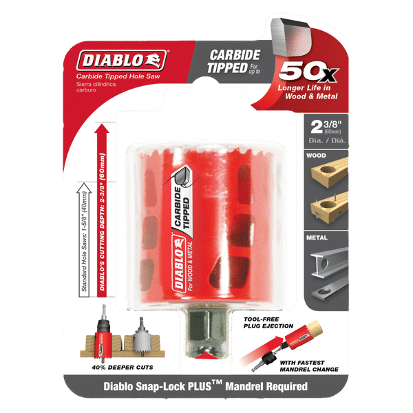 Diablo 2-3/8" x 60mm Carbide Teeth Hole Saw for Wood and Metal