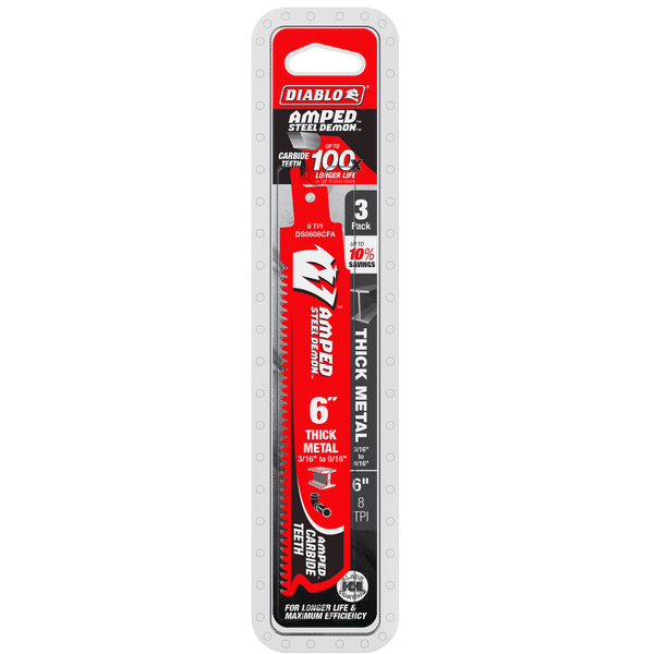 Diablo 6" x 8-TPI AMPED Steel Demon Carbide Teeth Reciprocating Saw Blades for Thick Metal - 3/Pack