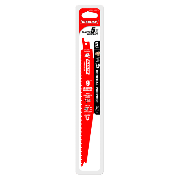 Diablo 9" x 8/14-TPI Bi-Metal Reciprocating Saw Blades for General Purpose Cuts - 25/Pack