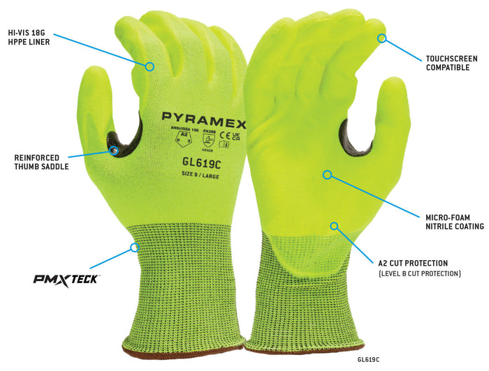 Pyramex 18 Gauge Micro Foam Nitrile Coated HPPE A2 Cut Resistant Gloves - M