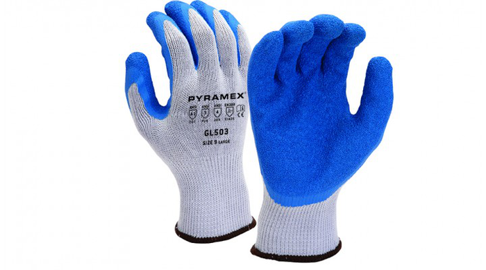  Pyramex GL503 foam latex coated work gloves blue palm nylon shell size large