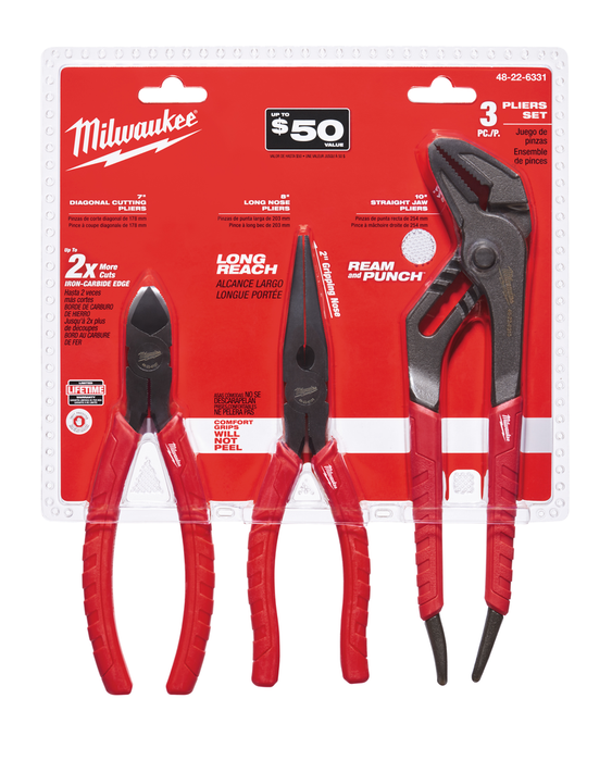 milwaukee pliers kit 3 piece with ergonomic grips